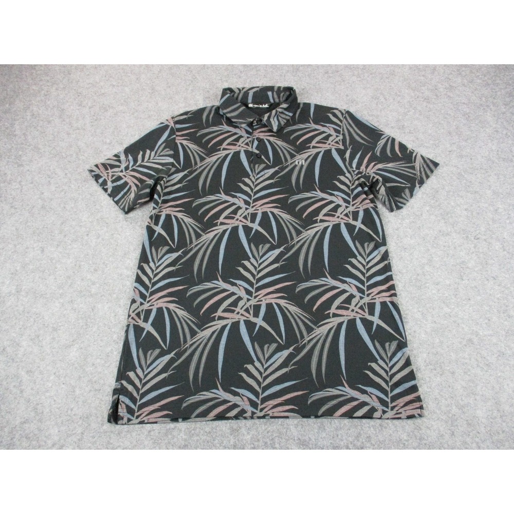 Travis Mathew Polo Shirt Mens Medium Black Palm Tree Print Floral Pima Golf